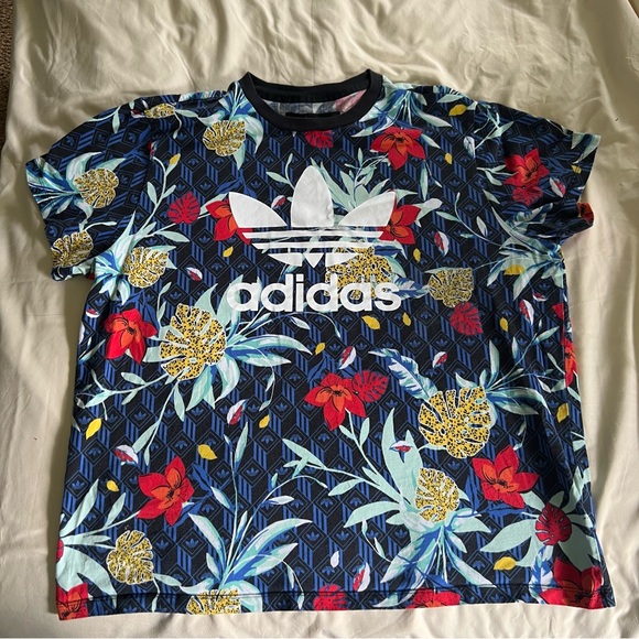 adidas Women’s Floral Logo Tee - Navy Multi - Picture 5 of 9